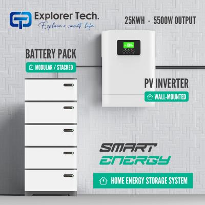 5500W AC output smart home energy storage system 25kWh energy storage battery with pv inverter