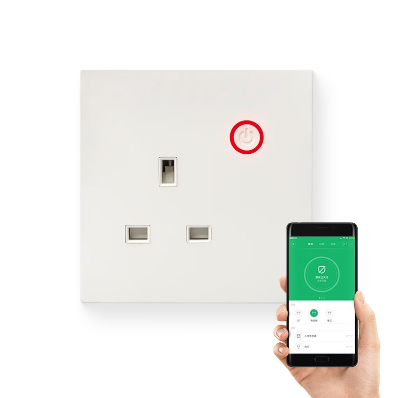 British standard wifi/zigbee smart wall socket remote timing control app control single smart outlet with switch button