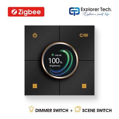 Smart home 2 in 1 knob switch app control zigbee rotary light dimmer switch scene switch with display screen