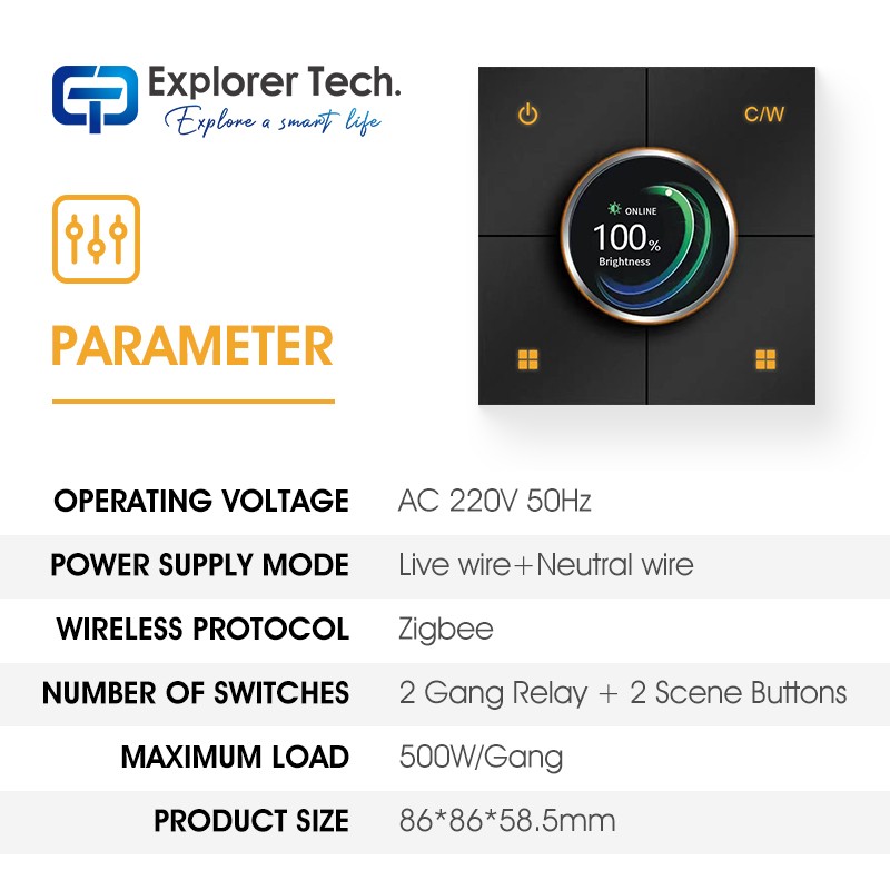 Smart home 2 in 1 knob switch app control zigbee rotary light dimmer switch scene switch with display screen