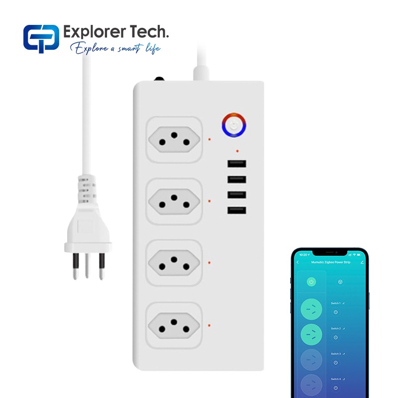 Smart home Brazilian standard zigbee power strip socket plug strip socket voice control Intelligent insertion