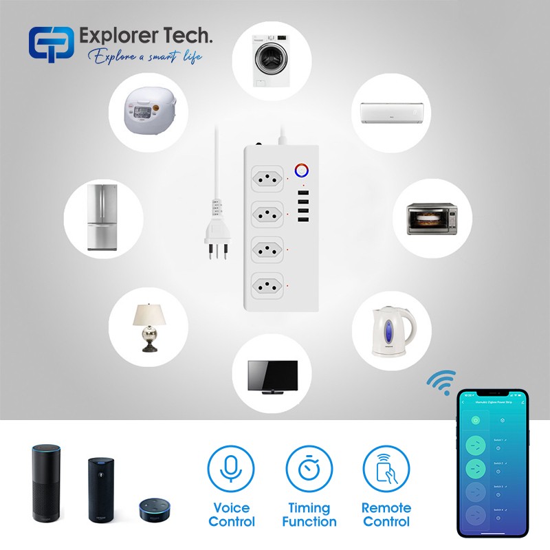 Smart home Brazilian standard zigbee power strip socket plug strip socket voice control Intelligent insertion