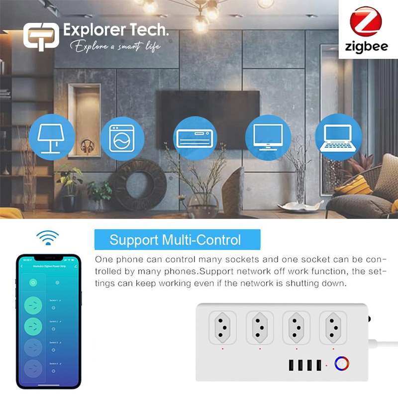 Smart home Brazilian standard zigbee power strip socket plug strip socket voice control Intelligent insertion