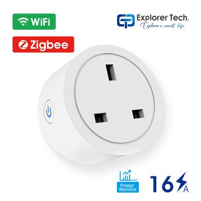 Smart home British standard 16A power monitor wifi zigbee single smart plugs remote control app timing control smart outlet