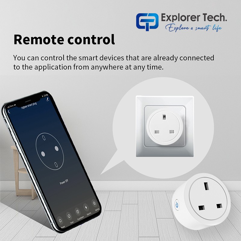 Smart home British standard 16A power monitor wifi zigbee single smart plugs remote control app timing control smart outlet