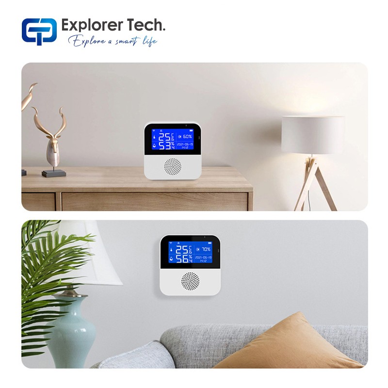 Smart home wifi digital temperature and humidity sensor detector alarm siren 2.9 inch screen brightness detection environmental sensor intelligent linkage built-in 500mAh battery