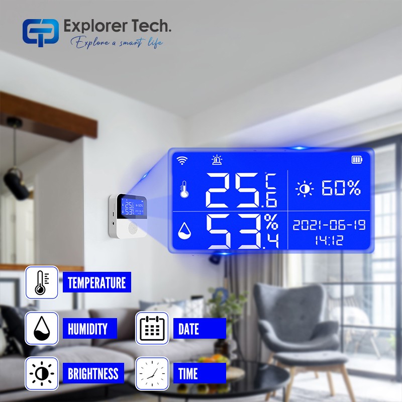 Smart home wifi digital temperature and humidity sensor detector alarm siren 2.9 inch screen brightness detection environmental sensor intelligent linkage built-in 500mAh battery