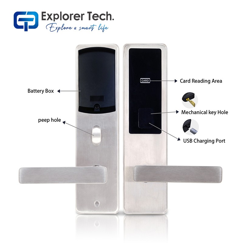 Smart hotel door lock system rfid card apartment stainless steel large battery door lock for wholesale