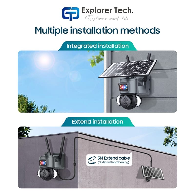 Solar Battery Powered Floodlight IP Camera Outdoor IP65 Waterproof PTZ Camera Low Power Consumption Security IP Camera