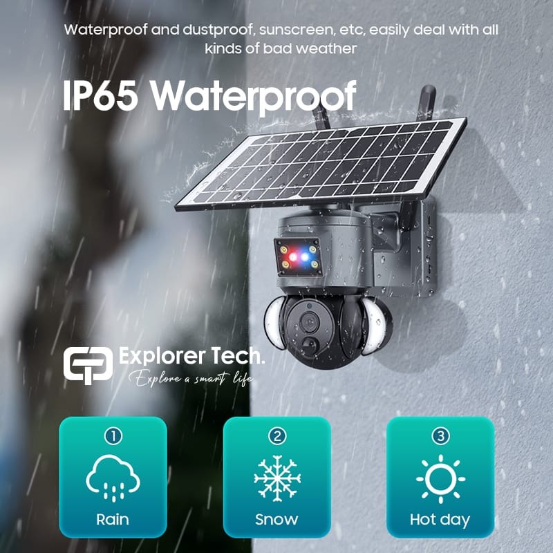 Solar Battery Powered Floodlight IP Camera Outdoor IP65 Waterproof PTZ Camera Low Power Consumption Security IP Camera